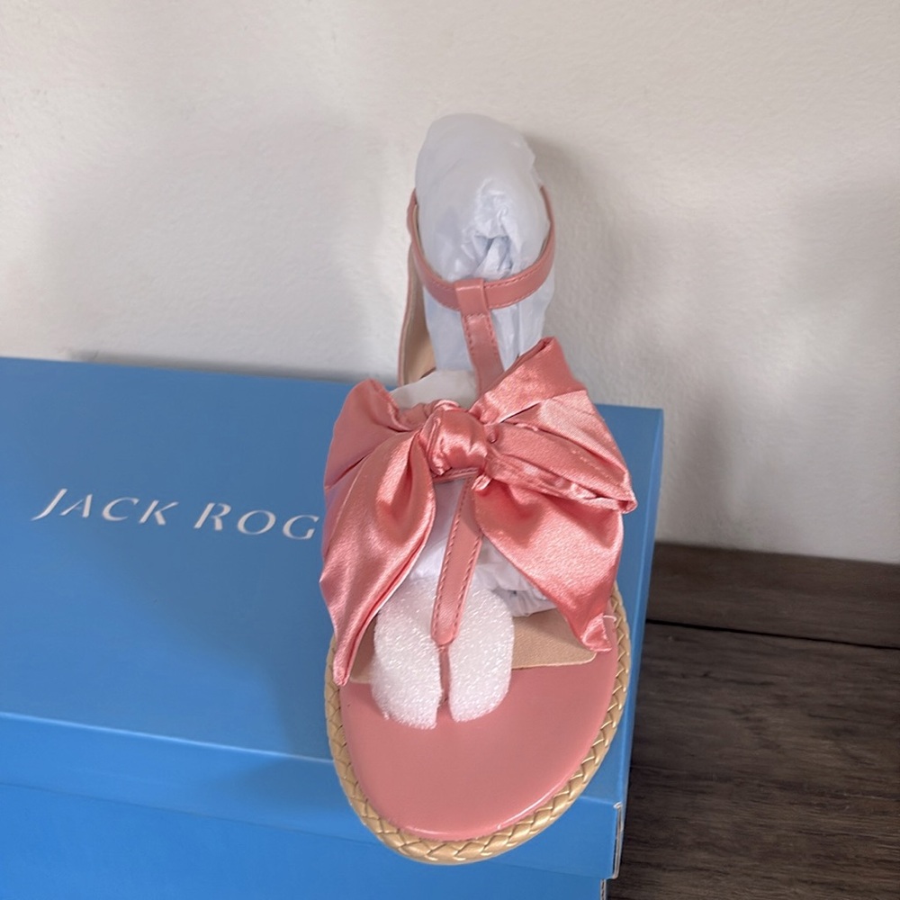 NIB [Jack Rogers] Heidi Satin Bow T-Strap Zip Flat Sandals in Rose Women’s Sz 6 - Picture 5 of 11
